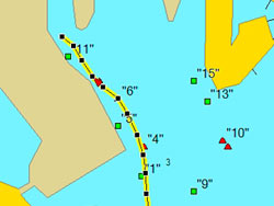 GPS route into Pasadena Marina's channel